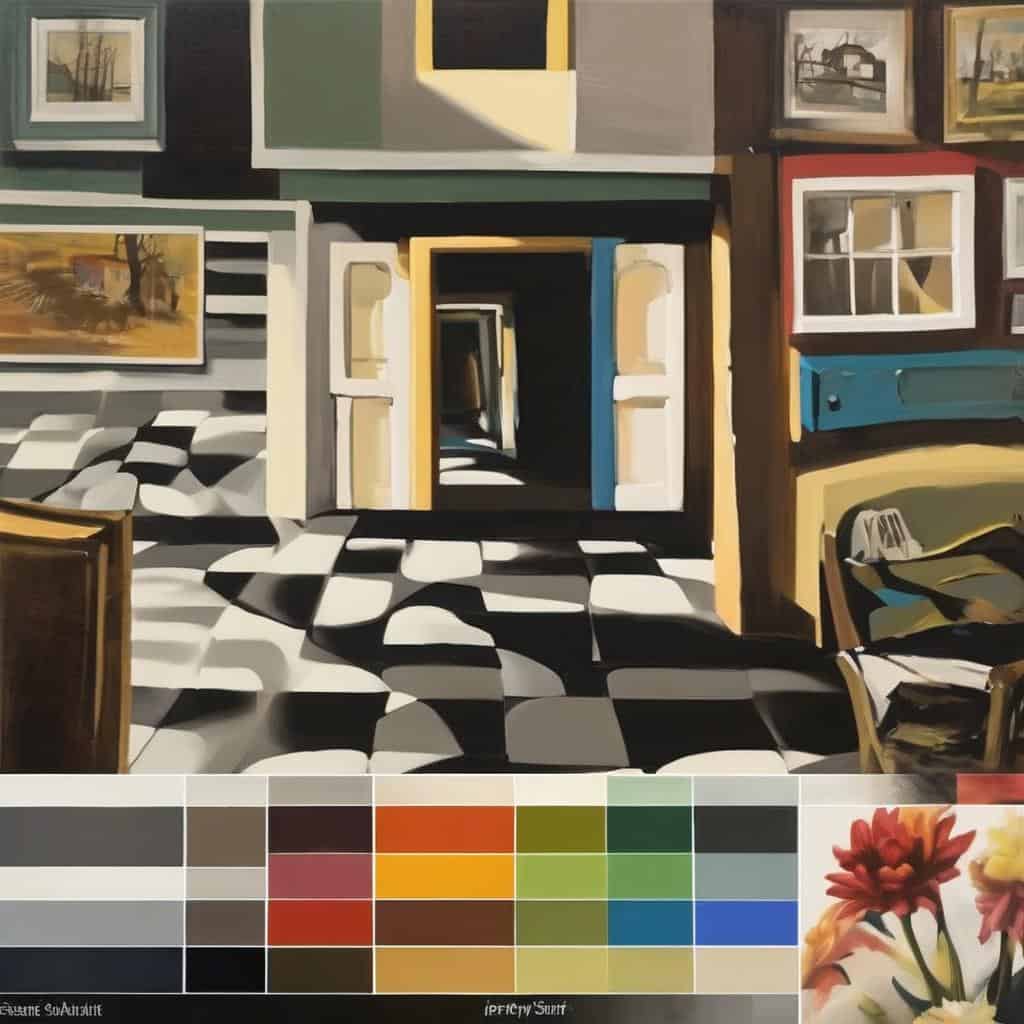 Χρωματική παλέτα και έργα τέχνης με εικαστικό λεξιλόγιο συναίσθηματος, σύγχρονη καλλιτεχνική έκφραση, πίνακες ζωγραφικής.